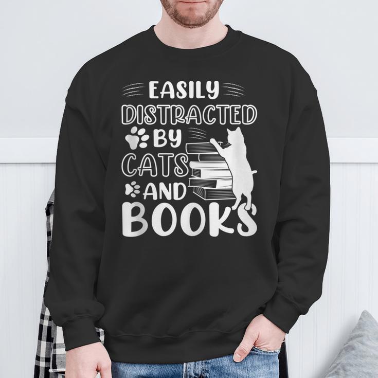 Easily Distracted By Cats And Books Cats & Book Lovers Sweatshirt Gifts for Old Men Easily Distracted By Cats And Books Cats & Book Lovers Sweatshirt Gifts for Old Men