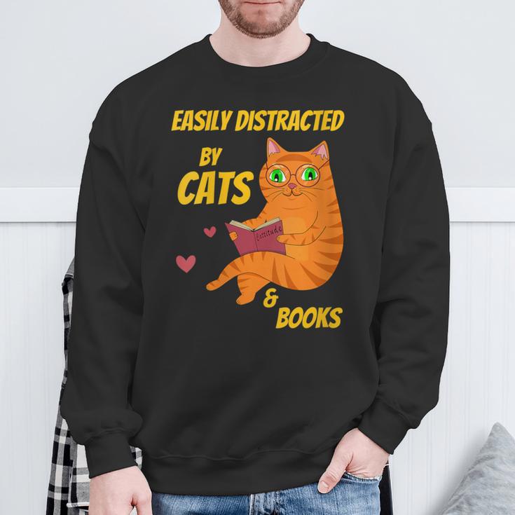 Easily Distracted By Cats And Books For Cat And Book Lover Sweatshirt Gifts for Old Men Easily Distracted By Cats And Books For Cat And Book Lover Sweatshirt Gifts for Old Men