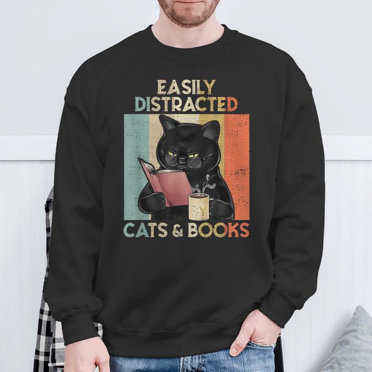 Easily Distracted By Cats And Books For Cat Lovers For Men Women Girls Kids Sweatshirt Gifts for Old Men