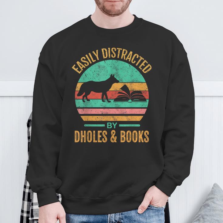 Easily Distracted By Dholes & Books Retro Wild Dogs Lover Sweatshirt Gifts for Old Men