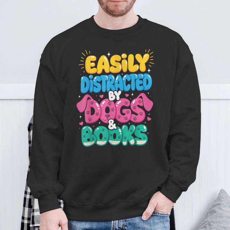 Easily Distracted By Dogs & Books Kawaii Dog & Book Lover Sweatshirt Gifts for Old Men