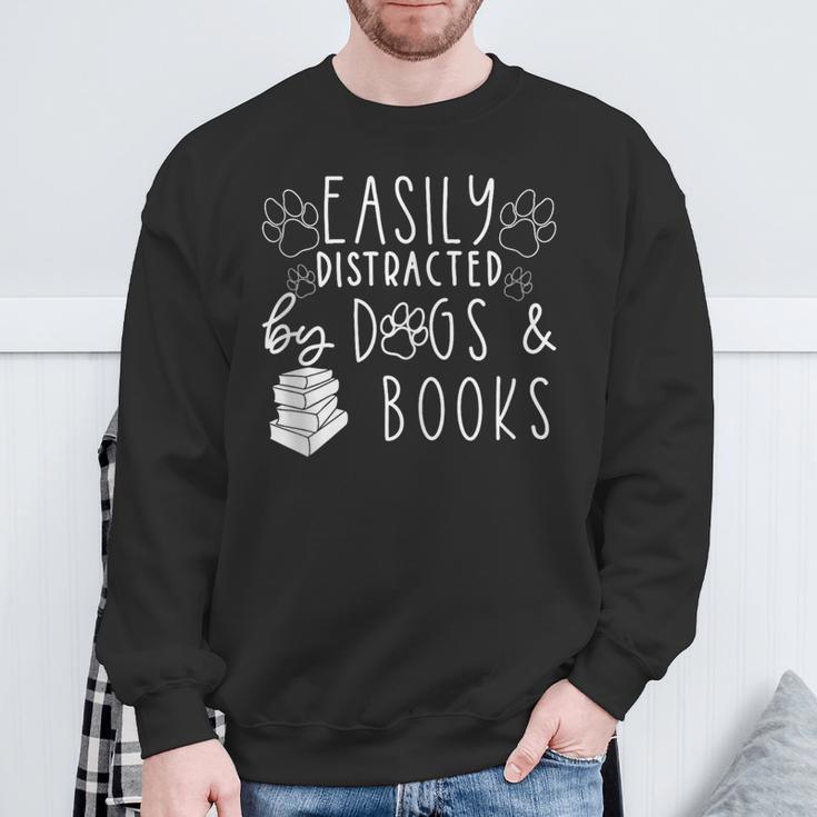 Easily Distracted By Dogs & Books Lover Reading Sweatshirt Gifts for Old Men