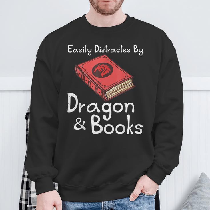 Easily Distracted By Dragon & Book Nerds Dragon Lover Girls Sweatshirt Gifts for Old Men