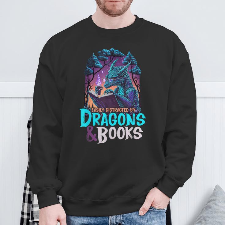 Easily Distracted By Dragon And Books For Book Lover Sweatshirt Gifts for Old Men
