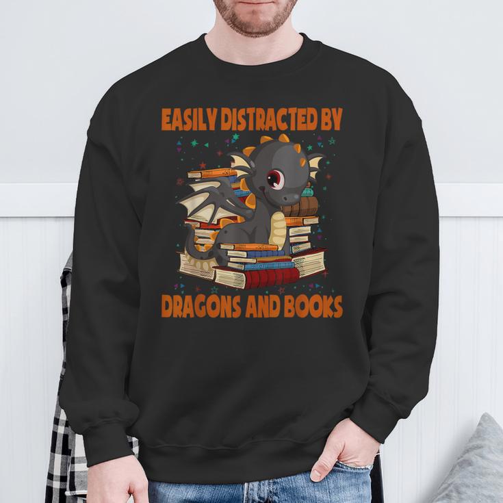 Easily Distracted By Dragon And Books Cute Dragon Read Book Sweatshirt Gifts for Old Men Easily Distracted By Dragon And Books Cute Dragon Read Book Sweatshirt Gifts for Old Men
