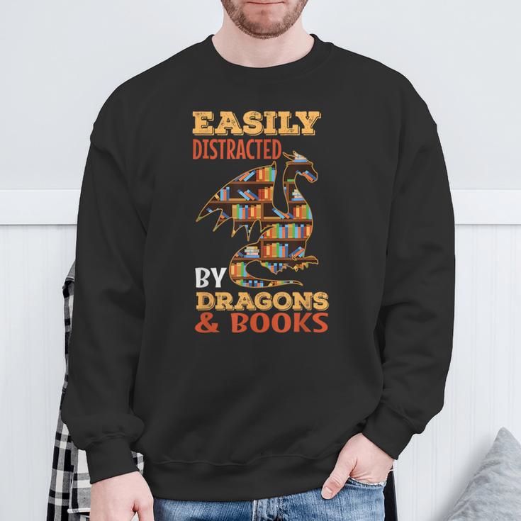 Easily Distracted By Dragons And Books Dragon Lover Mythical Sweatshirt Gifts for Old Men Easily Distracted By Dragons And Books Dragon Lover Mythical Sweatshirt Gifts for Old Men