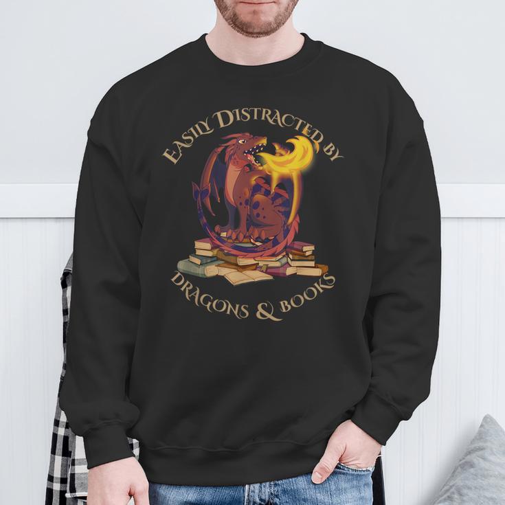 Easily Distracted By Dragons And Books Fire Dragon Sweatshirt Gifts for Old Men Easily Distracted By Dragons And Books Fire Dragon Sweatshirt Gifts for Old Men