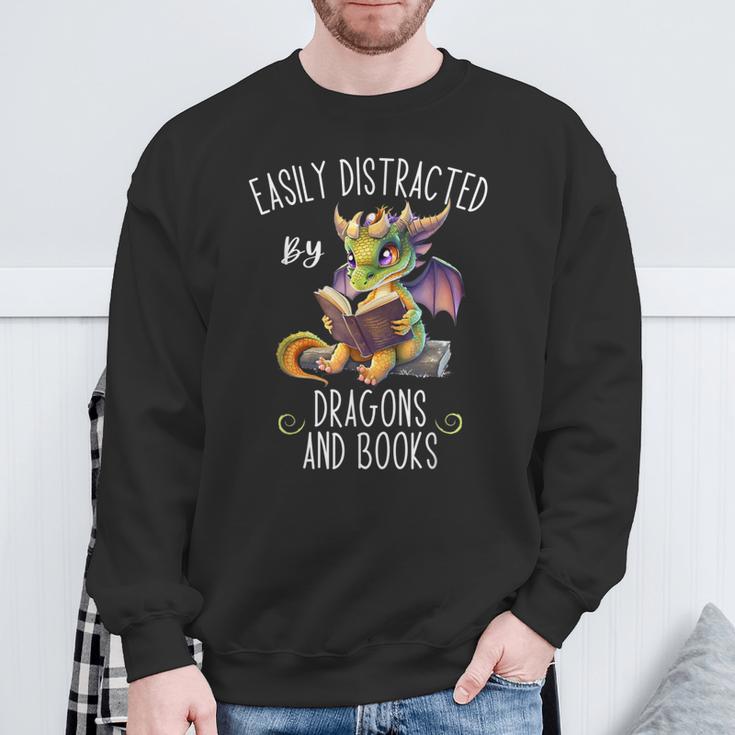 Easily Distracted By Dragons And Books Reading & Fantasy Sweatshirt Gifts for Old Men Easily Distracted By Dragons And Books Reading & Fantasy Sweatshirt Gifts for Old Men