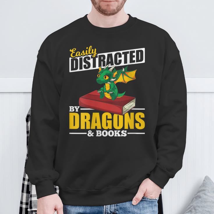 Easily Distracted By Dragons And Books Reading Book Dragon Sweatshirt Gifts for Old Men Easily Distracted By Dragons And Books Reading Book Dragon Sweatshirt Gifts for Old Men