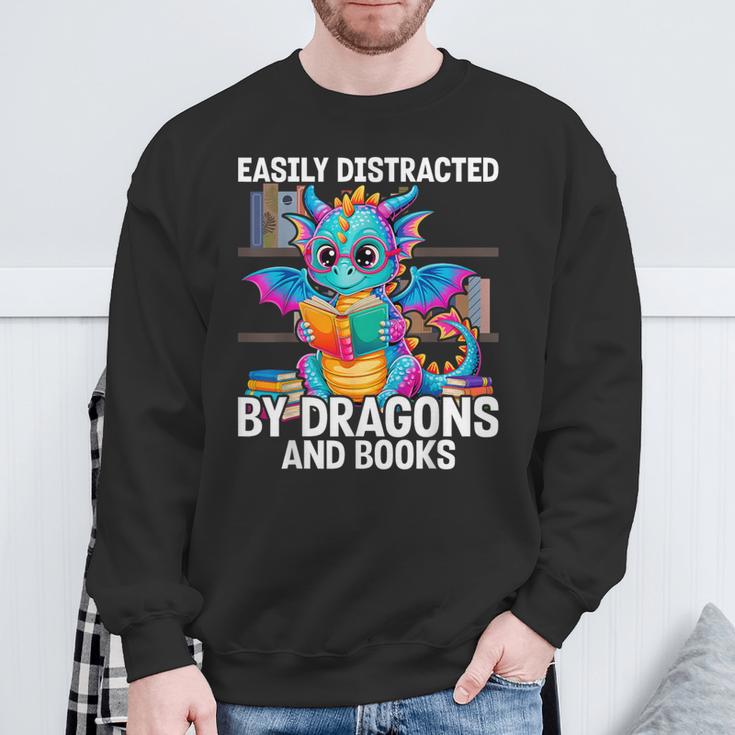 Easily Distracted By Dragons And Books Sweatshirt Gifts for Old Men