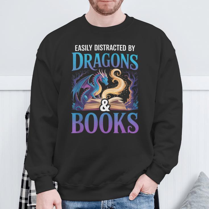 Easily Distracted By Dragons Fantasy Book Reading Sweatshirt Gifts for Old Men Easily Distracted By Dragons Fantasy Book Reading Sweatshirt Gifts for Old Men