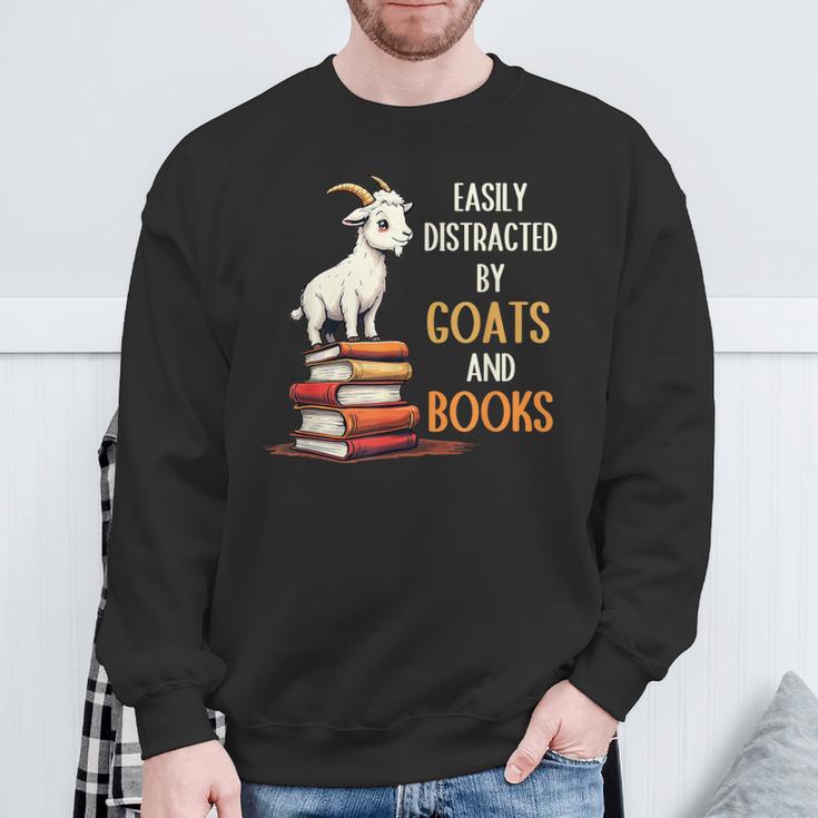 Easily Distracted By Goats And Books Goats And Book Reading Sweatshirt Gifts for Old Men