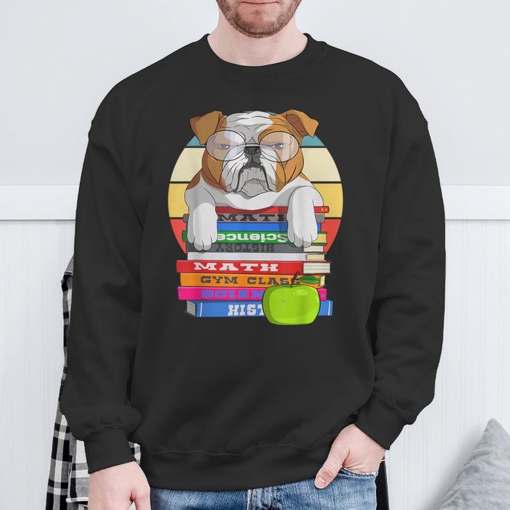 English Bulldog Back To School Book Worm Dog Sweatshirt Gifts for Old Men