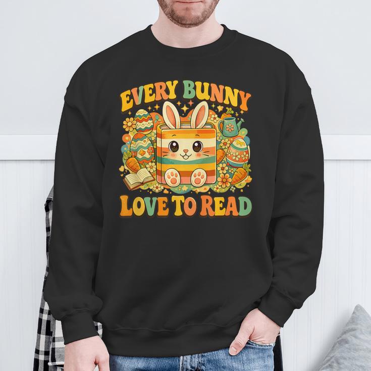 Every Bunny Loving Read Easter Eggs Bunny Book Bookworm Sweatshirt Gifts for Old Men