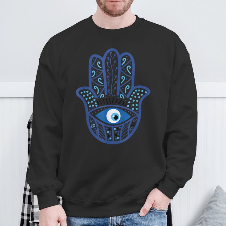 Evil Eye Artwork Hamasa Good Luck Hand Of Fatima Hipster スウェットシャツ 高齢者への贈り物