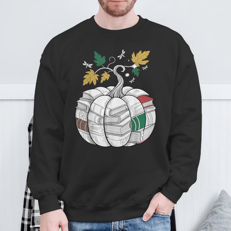 Fall Bookshelf Pumpkin Autumn Reading Sweatshirt Gifts for Old Men