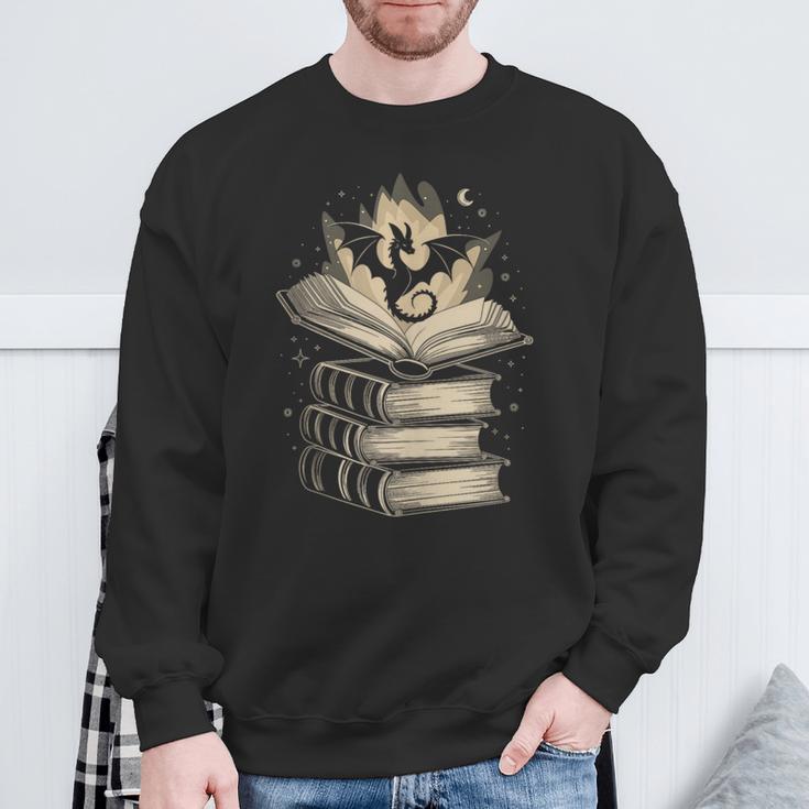 Fantasy Dragon & Books Magical Reader Sweatshirt Gifts for Old Men