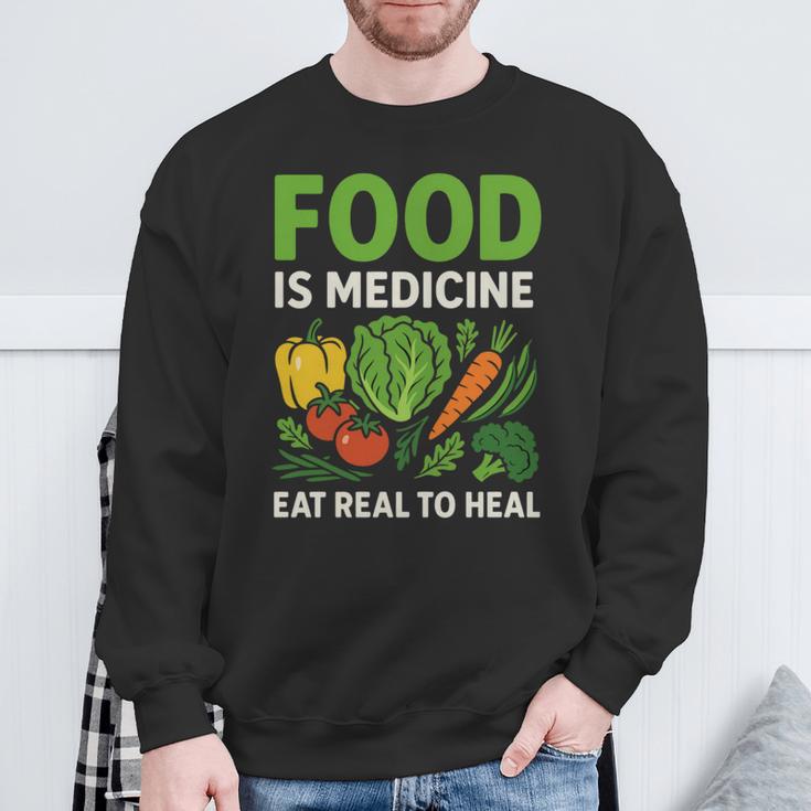 Food Is Medicineの栄養士、自然療法医栄養士へのギフト 長袖tシャツ スウェットシャツ 高齢者への贈り物