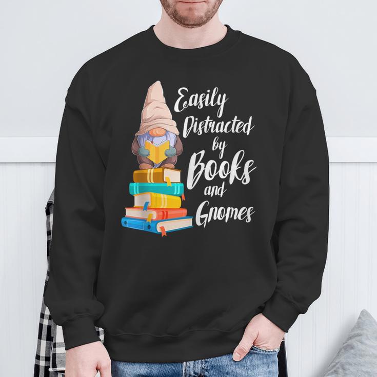 Garden Gnome Easily Distracted By Books Gnomes Sweatshirt Gifts for Old Men
