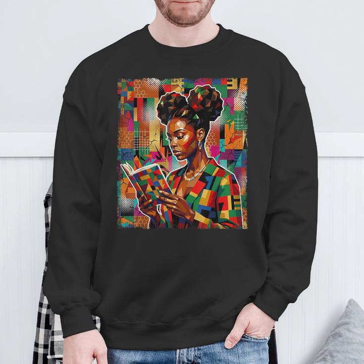 Geometric History Educated Women Reading Book Melanin Sweatshirt Gifts for Old Men