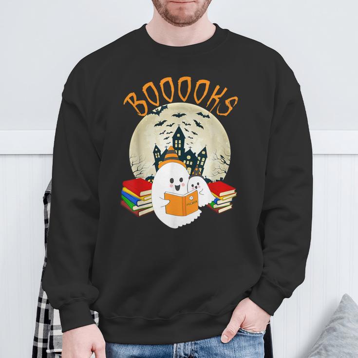 Ghost Book Reading Halloween Booooks Teacher Sweatshirt Gifts for Old Men
