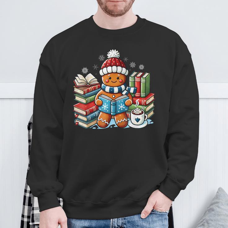 Gingerbread Reading Book Lovers Christmas Bookworm Librarian Sweatshirt Gifts for Old Men