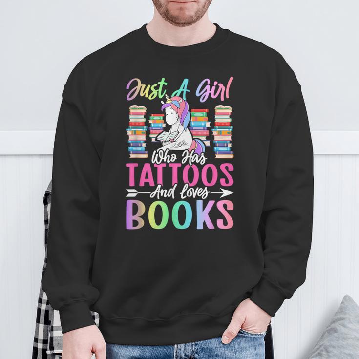 Girl Who Has Tattoos And Loves Books Tattooed Bookworm Girl Sweatshirt Gifts for Old Men