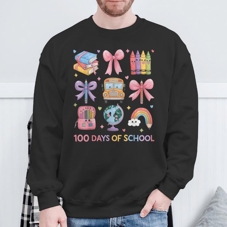 Girls 100 Days Of School Coquette Bow Pencil Bus Book Crayon Sweatshirt Gifts for Old Men Girls 100 Days Of School Coquette Bow Pencil Bus Book Crayon Sweatshirt Gifts for Old Men