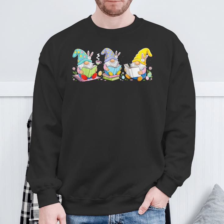 Gnomes Reading Books Teacher Easter Day Eggs Book Lovers Sweatshirt Gifts for Old Men