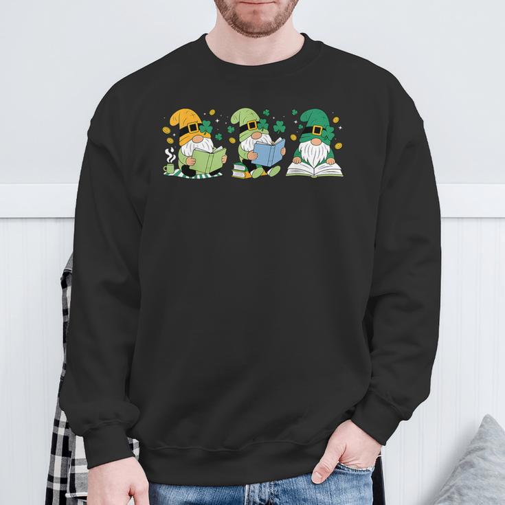 Gnomes Reading Books Teacher St Patricks Day Shamrock Irish Sweatshirt Gifts for Old Men