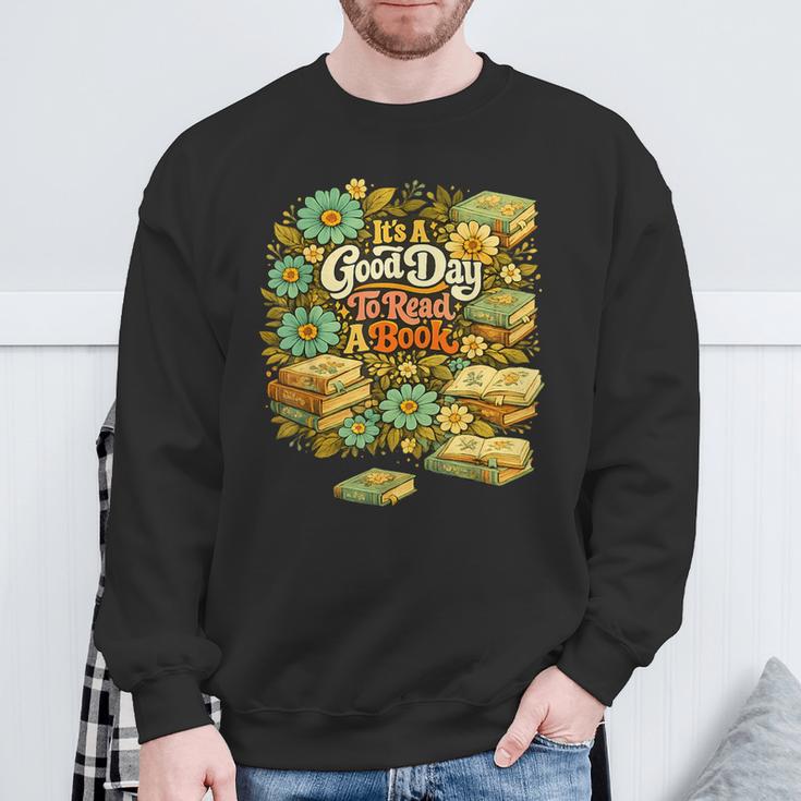 Good Day To Read A Book Floral Sweatshirt Gifts for Old Men