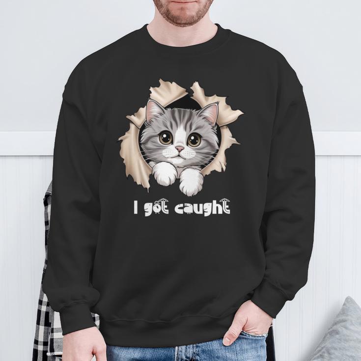 I Got Caught 子猫かわいい 長袖tシャツ スウェットシャツ 高齢者への贈り物