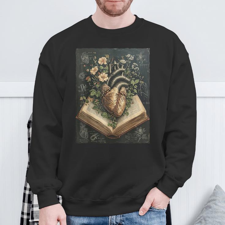 Gothic Dark Academia Botanical Anatomical Heart Vintage Book Sweatshirt Gifts for Old Men
