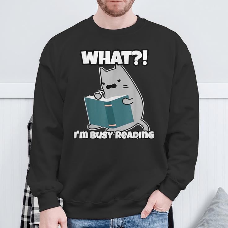 Grey Cat Reading Book Busy Doing Book Related Things Men Women Kids Sweatshirt Gifts for Old Men