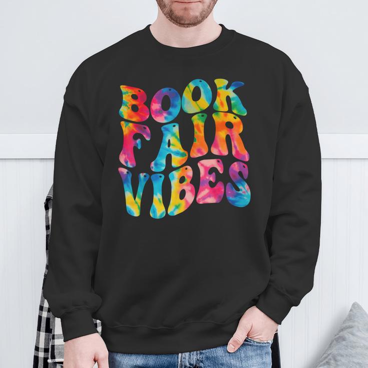 Groovy 70s Book Fair Vibe Tie Dye Reading School Librarian Sweatshirt Gifts for Old Men