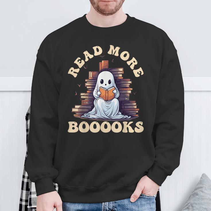 Groovy Read More Books Cute Ghost Teacher Halloween Sweatshirt Gifts for Old Men