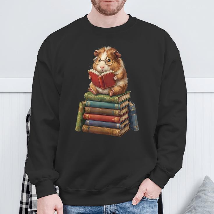 Guinea Pig Reading Book Cute Librarian Books Lover Sweatshirt Gifts for Old Men