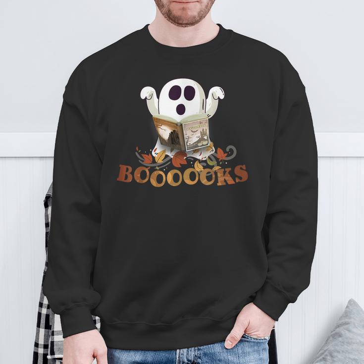 Halloween Books Cute Ghost Reading Library Boooooks Autumn Sweatshirt Gifts for Old Men