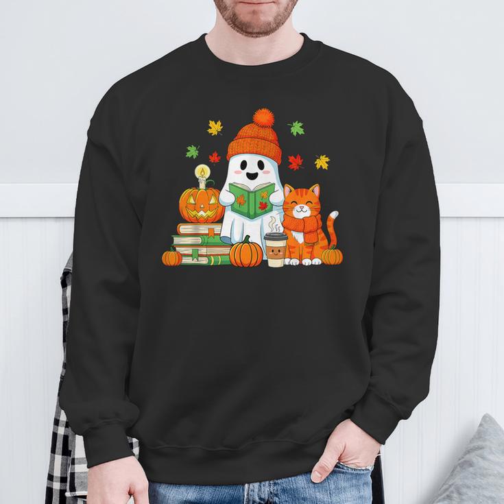 Halloween Ghost Cat Reading Book Women Girls Cute Sweatshirt Gifts for Old Men Halloween Ghost Cat Reading Book Women Girls Cute Sweatshirt Gifts for Old Men