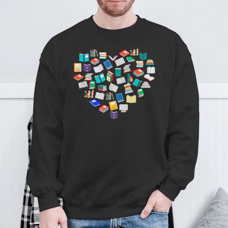 Heart Of Books Book Lover Heart Shape Reading Sweatshirt Gifts for Old Men