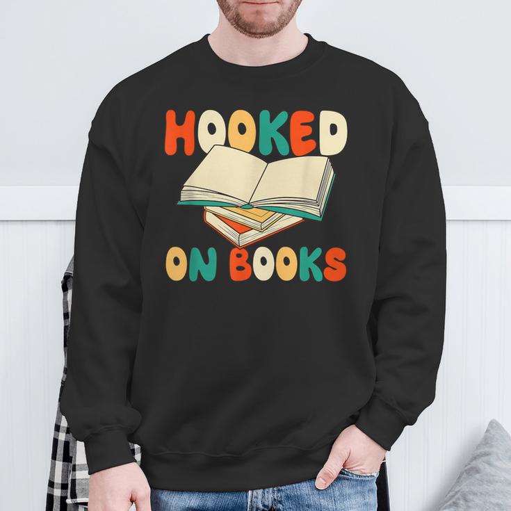 Hooked On Books Retro Reader Sweatshirt Gifts for Old Men