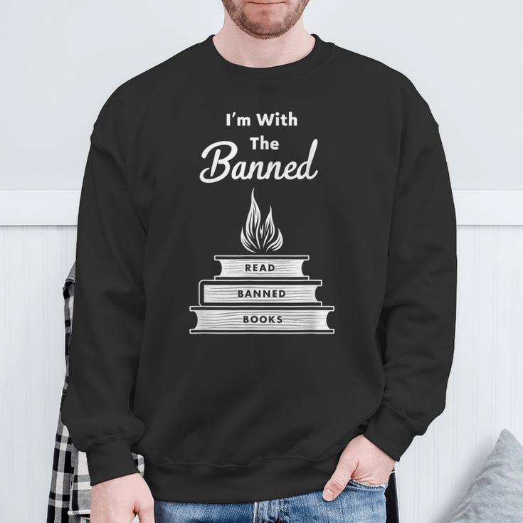 I'm With The Banned Read Banned Books Bookworm Sweatshirt Gifts for Old Men