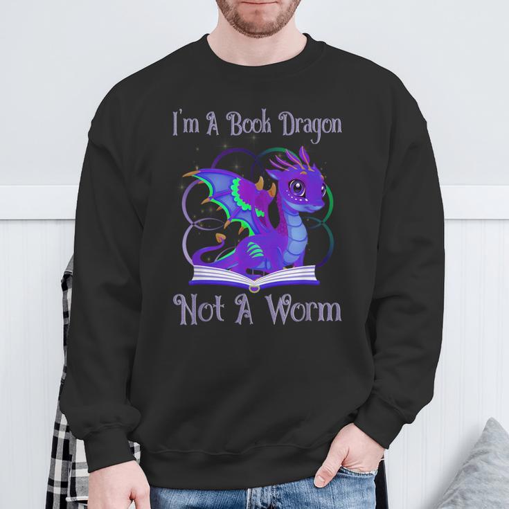 I'm a Book Dragon Not a Worm Dragons Reading Sweatshirt Gifts for Old Men