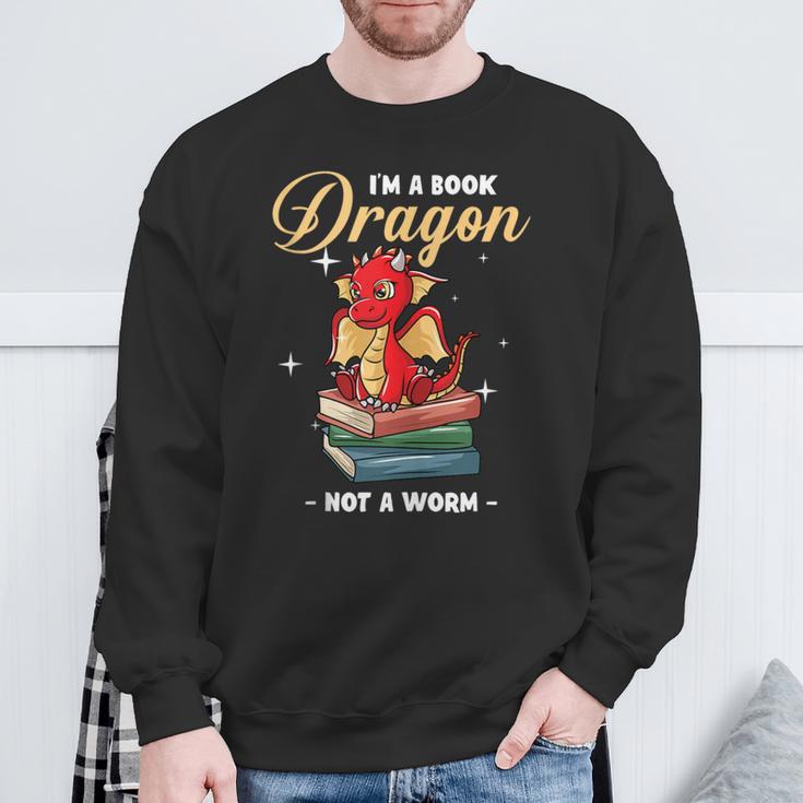 I'm A Book Dragon Not A Worm Reading Library Reader Bookworm Sweatshirt Gifts for Old Men