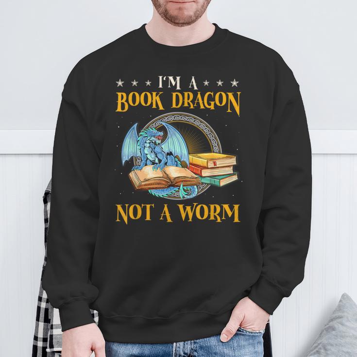I'm a Book Dragon Not a Worm Reading Readers Clothing Sweatshirt Gifts for Old Men