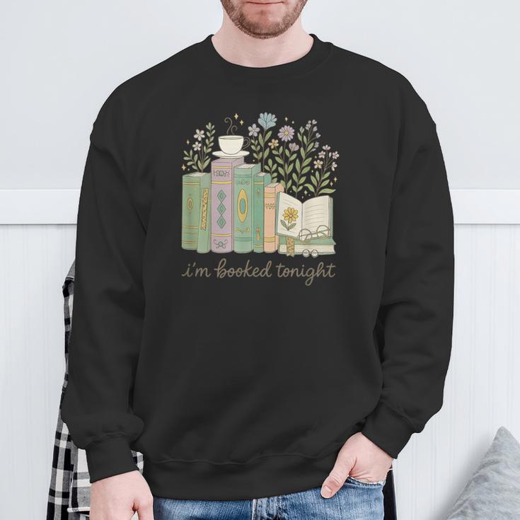 I'm Booked Tonight Cozy Floral Book Lover Graphic Sweatshirt Gifts for Old Men