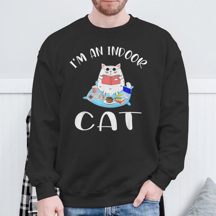 I'm An Indoor Cat I Drink Coffee Read Books Play Games Sweatshirt Gifts for Old Men