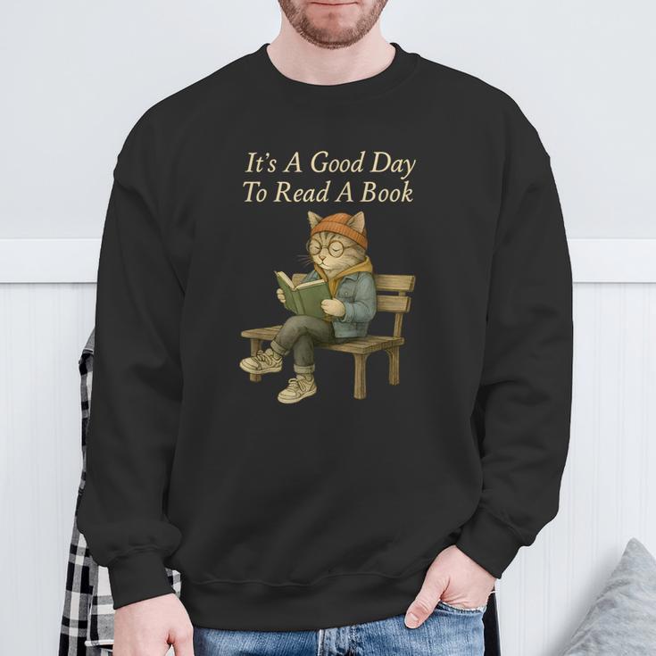 It’s A Good Day To Read A Book – Reading Cat Sweatshirt Gifts for Old Men