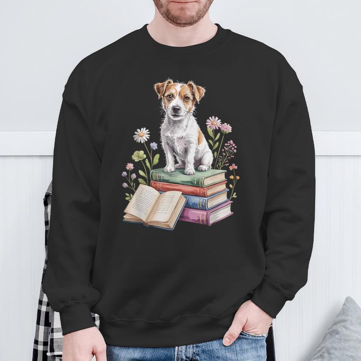 Jack Russell Terrier Bookworm Flowers Book Reading Books Sweatshirt Gifts for Old Men