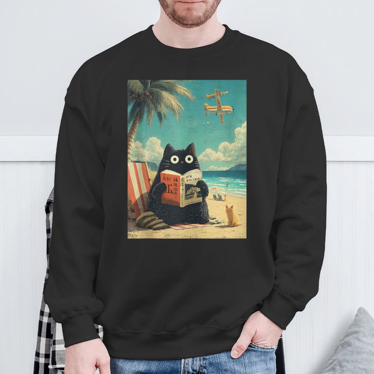 Japanese Cat Book Summer Beach Vacation Cruise Sweatshirt Gifts for Old Men